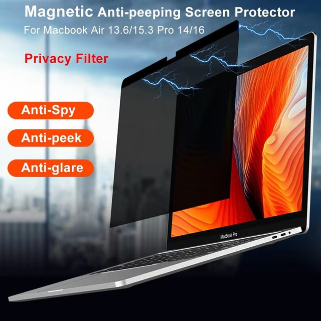 DeamLi Magnetischer Sichtschutz Blendschutz und Anti-Blaulicht-Folie für MacBook M4 M3 M2 Pro 14 16 Air 15 13 in Schwarz - Bild 1