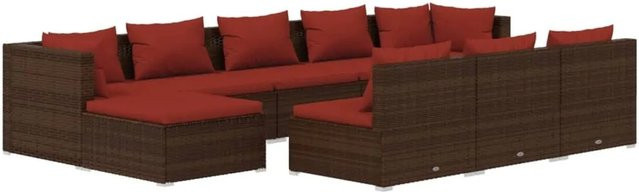 vidaXL 10-tlg Garten-Lounge-Set aus Poly-Rattan in Braun mit Kissen und Ottoman im L-Shape Design - Bild 1
