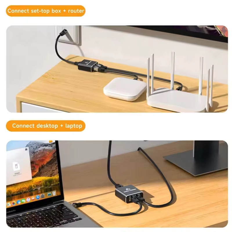 OUIO Gigabit 1000Mbps Ethernet Netzwerk Splitter 1 auf 2 LAN Adapter in Schwarz - Bild 6