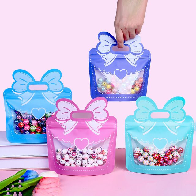 iYOE 10 Stück Kunststoff-Schleifen-Geschenktüten, selbstdichtende Geschenkverpackungsbeutel in Blau und Mehrfarbig, B: 18 cm, H: 20 cm - Bild 1
