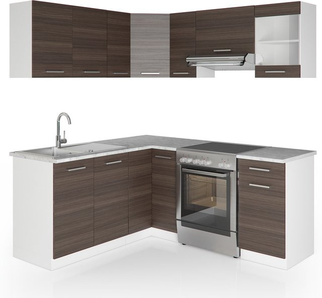 Vicco Eckküche in L-Form als moderne Einbauküche in Anthrazit und Weiß mit Marmor-Optik, B/T/H: 167 x 187 x 82 cm - Bild 1