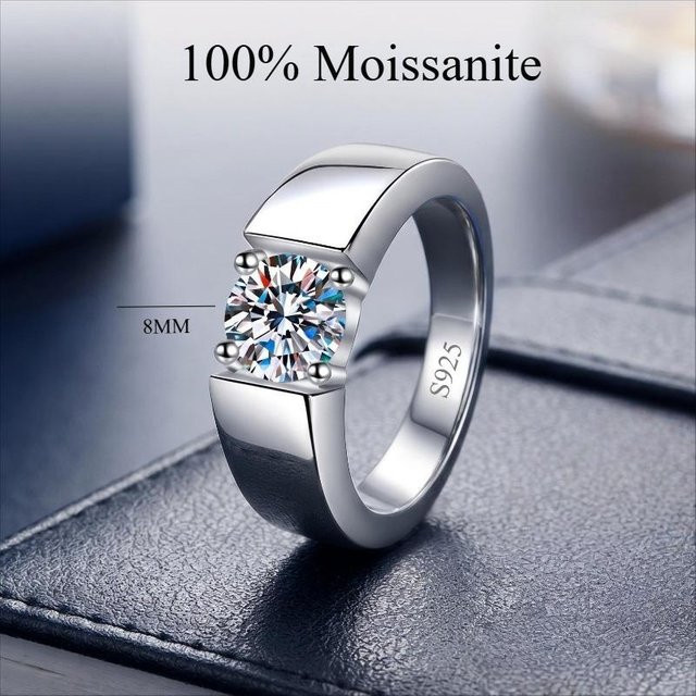 Herrenring 925 Silber, Moissanit, gray - Bild 1