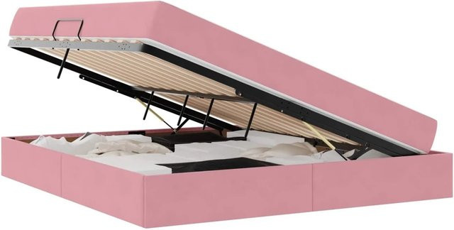 vidaXL Aufbewahrungsbett mit Matratze in Rosa, Samt und Metall, B/T/H: 180 x 200 x 43,5 cm - Bild 1
