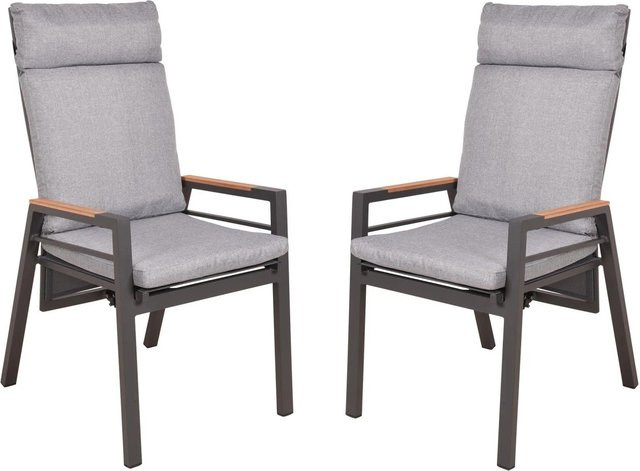 DELUKE Gartenstuhl 2er Set LUCIA aus Teakholz und Aluminium in Schwarz, verstellbare Hochlehner mit Polsterung und Armlehnen, wetterfest Outdoor Essstühle - Bild 1