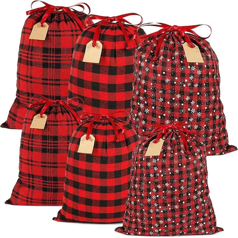 Rote Weihnachtsgeschenktüte aus Baumwollstoff mit Kordelzug und Schneeflockendruck, B: 50 cm, H: 40 cm - Bild 1