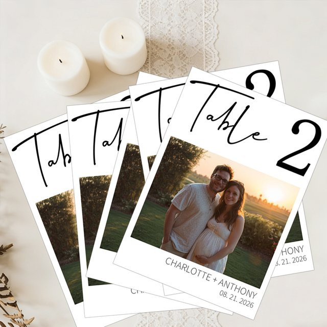 30 Stück personalisierte Foto-Hochzeitseinladungskarten von WEIGAO in Weiß aus Papier mit individuellem Bild, Namen und Datum - Bild 1