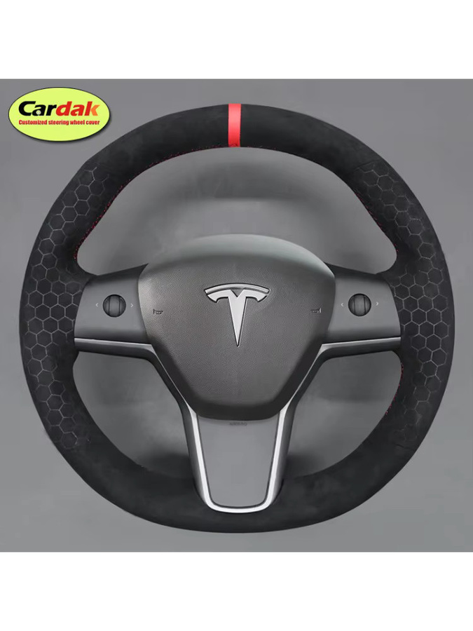 Cardak Lenkradabdeckung aus schwarzem Wildleder für Tesla Model 3 und Model Y - Bild 3