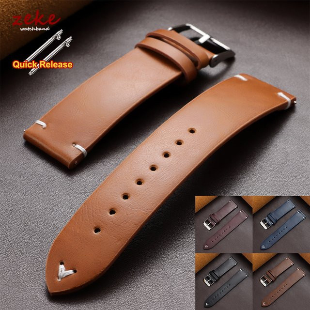 crazyband Uhrenarmband Leder, Vintage, Schwarz, Herren - Bild 1
