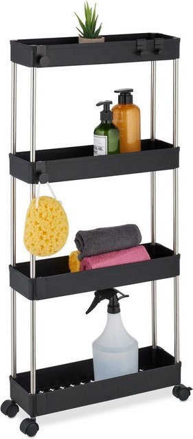 Relaxdays Nischenwagen mit 4 Ebenen aus Kunststoff und Edelstahl in Schwarz und Silber, B/T/H: 88 x 41,5 x 14,5 cm - Bild 1