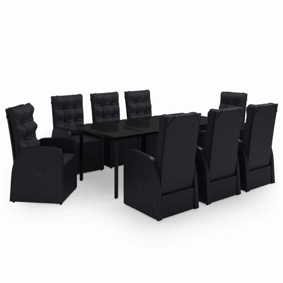 vidaXL 9-teilige Garten-Essgruppe aus PE-Rattan und Glas in Schwarz mit Kissen - Bild 2