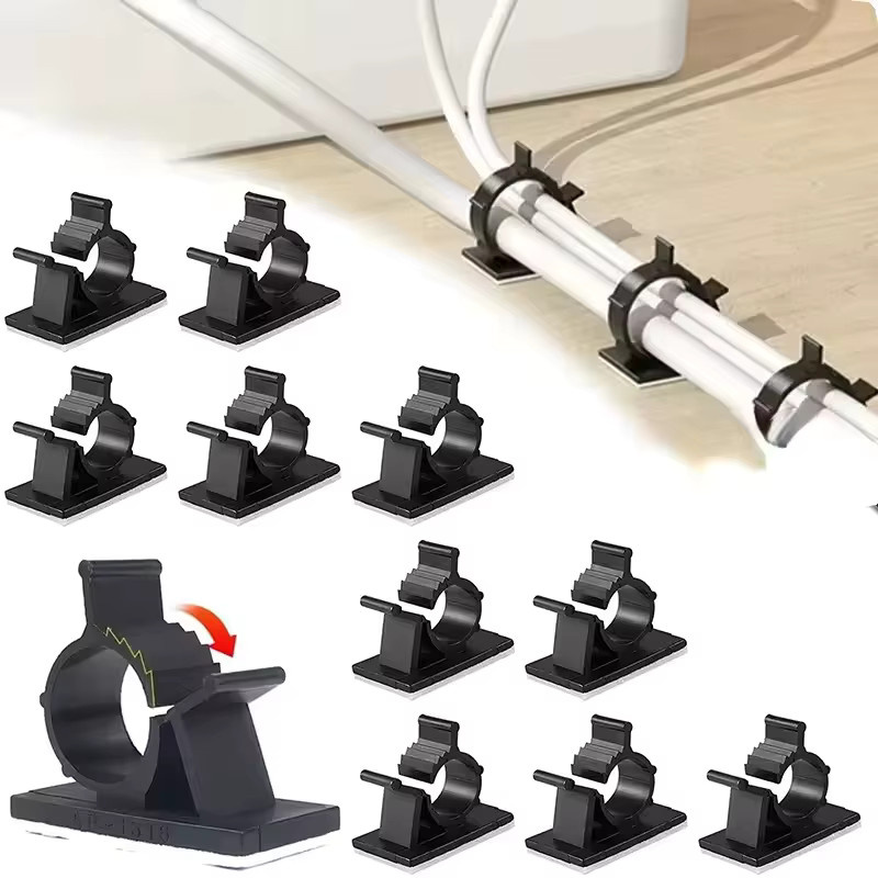 Selbstklebender Kabel-Organizer in Schwarz als verstellbare Kabelklemme für PC, TV und Auto - Bild 2