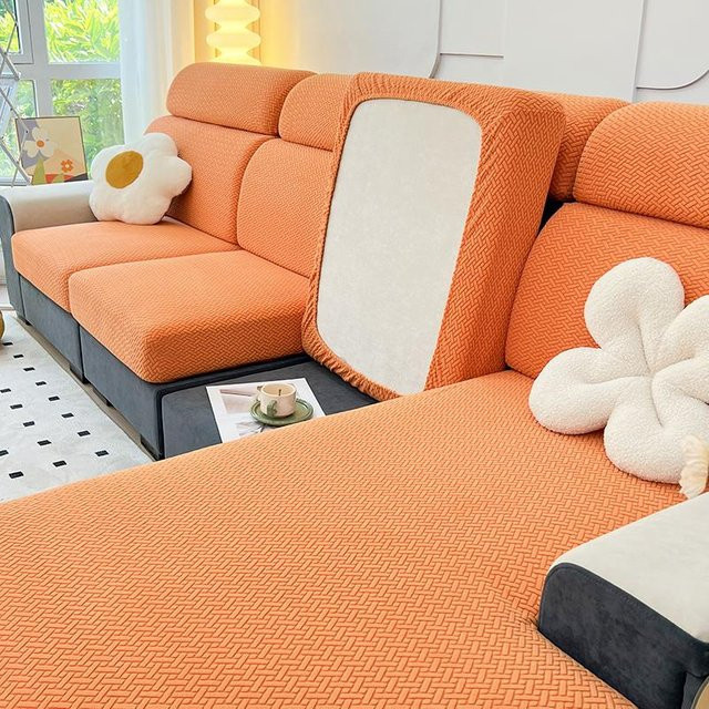 Jacquard Sofakissenbezug von Yiran bag in Orange, elastischer Stretch Couchsitzbezug aus Polyester als Möbelschutz für dein Wohnzimmer - Bild 1