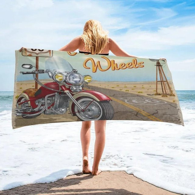 JMG Household Supplies Strandtuch mit Motorrad-Print, schnelltrocknendes Microfaser-Handtuch für Männer, B/B: 70 x 140 cm, Multicolour - Bild 1