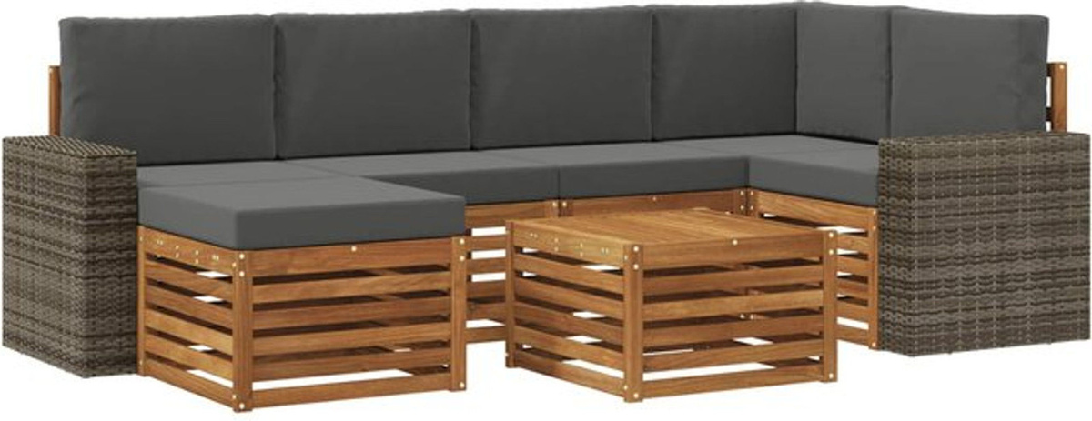 vidaXL Ecksofa Set 7-teilig aus Akazie Massivholz und Stoff in Natur und Anthrazit, modern und wendbar - Bild 1