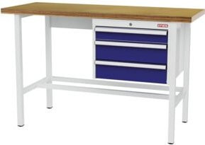 STIER Werkbank mit 1x100 mm und 2x150 mm Schubladen in RAL 7035 und RAL 5010, B/T/H: 1500 x 600 x 960 cm - Bild 1