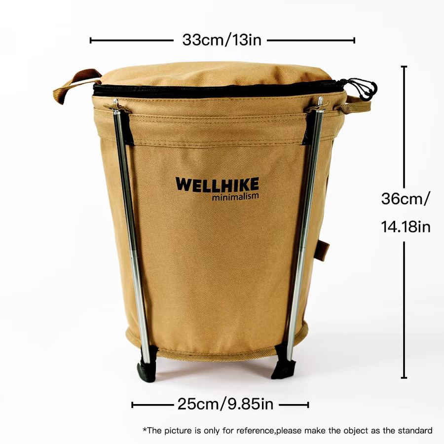 WELLHIKE Outdoor-Mülleimer faltbar und tragbar für Camping und Auto, 20 l, grün/beige, B: 36,0 cm, T: 33,0 cm, H: 16,0 cm - Bild 6