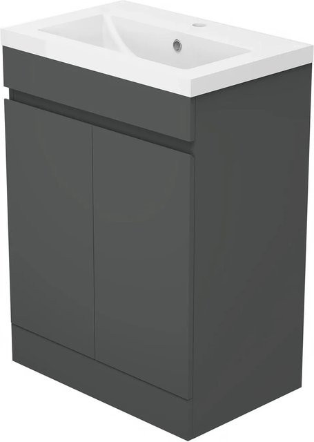 AICA Badmöbel Set LORENZA 2-teilig: Waschtisch aus Mineralguss und Unterschrank in Anthrazit Matt mit Softclose, Breite: 60 cm - Bild 1