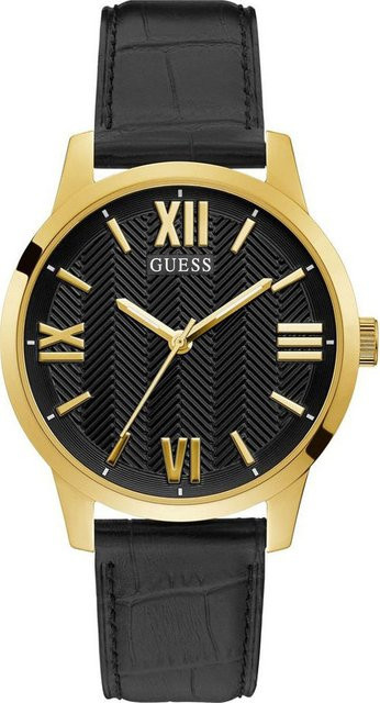 Guess Armbanduhr, Quarz, Edelstahl, Leder, Schwarz, 42 mm, Herren - Bild 1