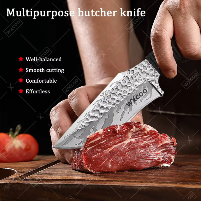 WXCOO Professionelles Ausbeinmesser aus Edelstahl, Gehämmertes Japanisches Santoku-Schneidemesser in Silber - Bild 2