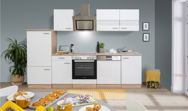 Respekta Economy Küchenzeile KB280ESWSC in Weiß-Eiche Sägerau mit Kühlschrank und Geschirrspüler, Breite: 280 cm - Bild 1