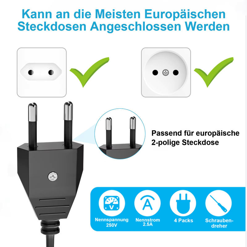 HITRENDS EU Stecker Adapter Set Männlich Weiblich Schuko Netzbuchse Schwarz - Bild 3