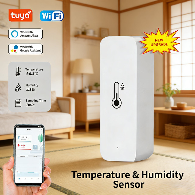 iHseno Tuya Smart WiFi Temperatur- und Feuchtigkeitssensor in Weiß mit App-Steuerung und Alexa sowie Google Home Kompatibilität - Bild 1