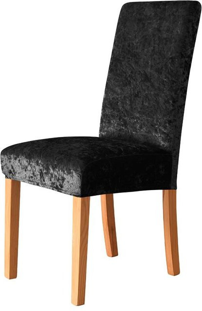 Stuhlhussen aus glänzendem Samt in Schwarz, elastische Stretch-Sitzbezüge für Esszimmerstühle - Bild 1