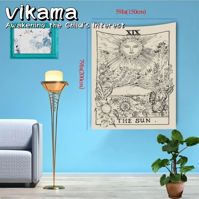 VIKAMA Wandteppich mit Tarotkarten im Boho-Stil mit Sonne, Mond und Sternen als Wandbehang für dein Wohnzimmer oder Schlafzimmer, B/H: 200 x 75 cm - Bild 1