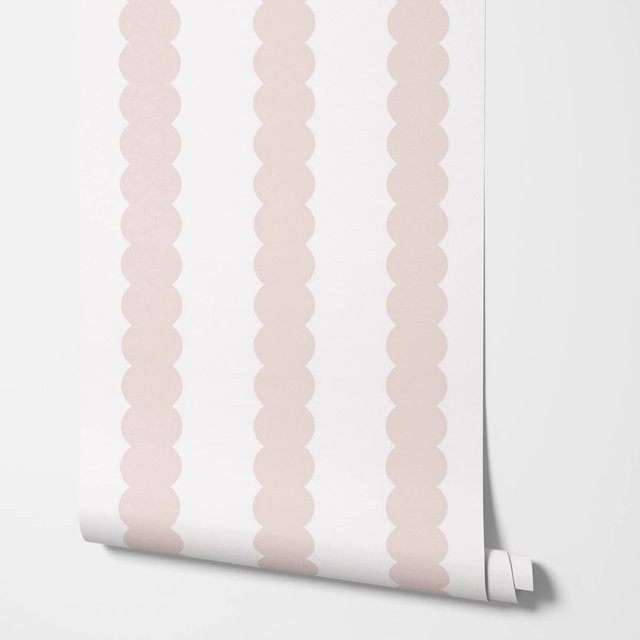 Pixel&Wall Wandtapete mit rosa Blasenstreifen und abstraktem Design in Staubrosa und Weiß für dein Kinderzimmer - Bild 1