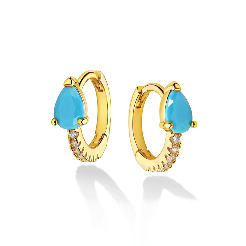 Huitan Creolen, blaues Acryl, Goldfarbe, Damen, CZ-Schmuck - Bild 3
