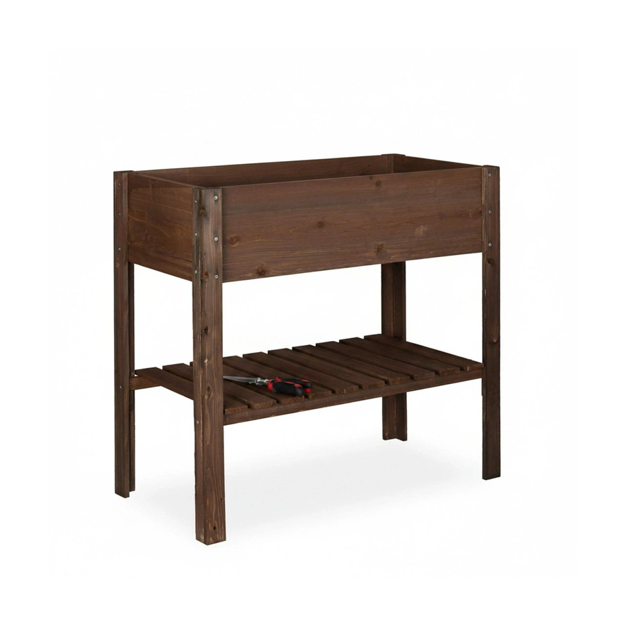 Relaxdays Hochbeet aus Tannenholz mit Ablage in Dunkelbraun, B/T/H: 80 x 88 x 43,5 cm - Bild 2