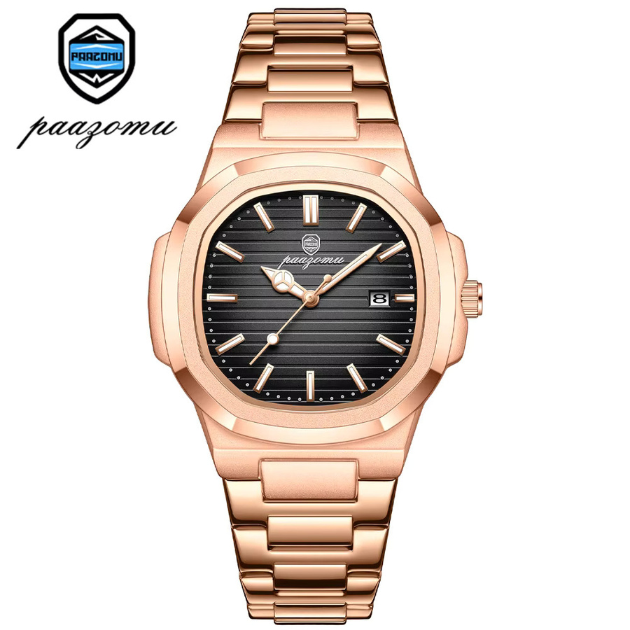 PAAZOMU Armbanduhr Quarz, Edelstahl, eckig, Datum, Herren, Schwarz, Silber - Bild 6