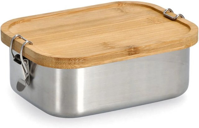 Zeller Lunch Box aus Edelstahl und Bambus mit Clipverschluss, Silber, B: 14 cm, T: 6,8 cm, H: 18,4 cm - Bild 1