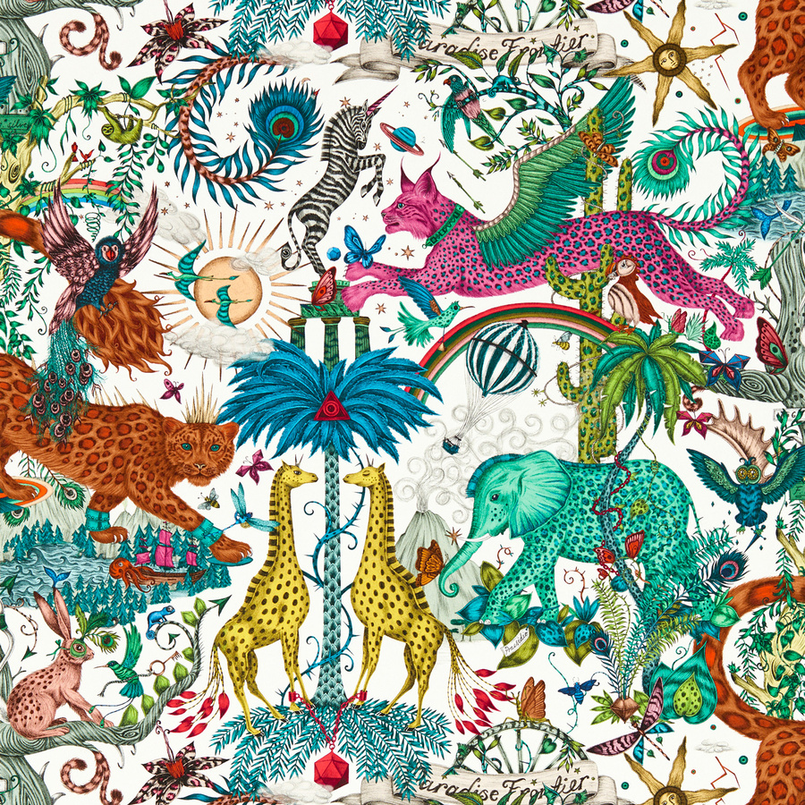 Clarke & Clarke Wallpaper Paradise Lost Vlies Tapete mit Natur- und Tiermotiven in Ivory, Weiß und Multicolour, Florales Design - Bild 1