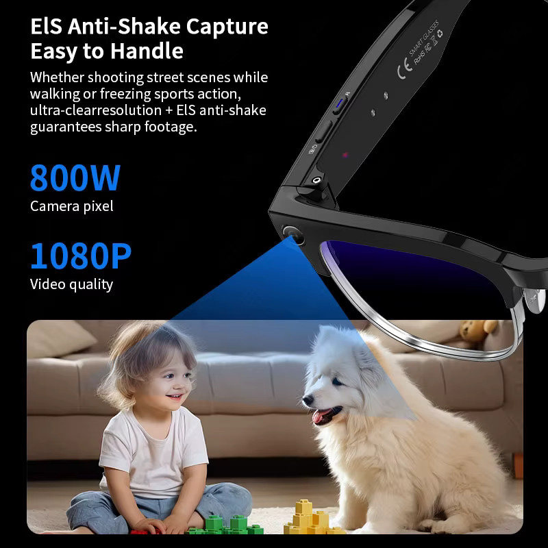 LIGE Smart Sonnenbrille mit 4K HD Kamera, AI Übersetzung, Bluetooth für Anrufe und Musik, wasserdicht, Schwarz - Bild 3