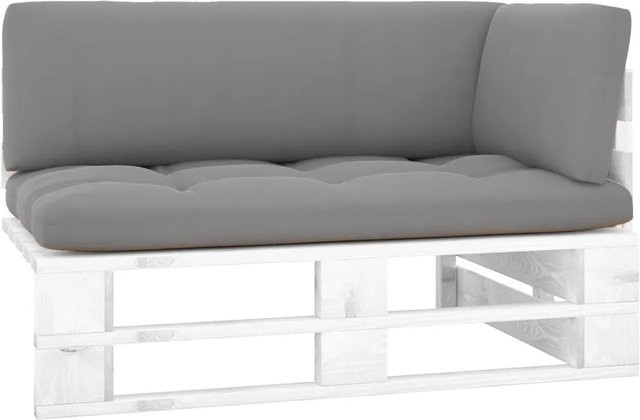 vidaXL Outdoor-Ecksofa aus imprägniertem Kiefernholz in Weiß mit grauen Polstern und Kissen - Bild 1