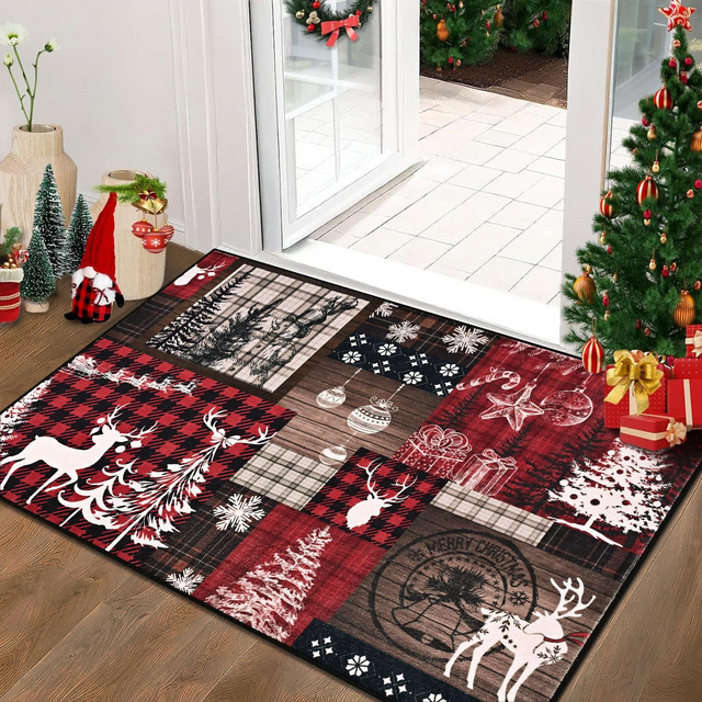 VIKAMA Weihnachtsteppich mit Schneeflocken-Design als rutschfeste Bodenmatte für den Eingangsbereich und Innenräume - Bild 1