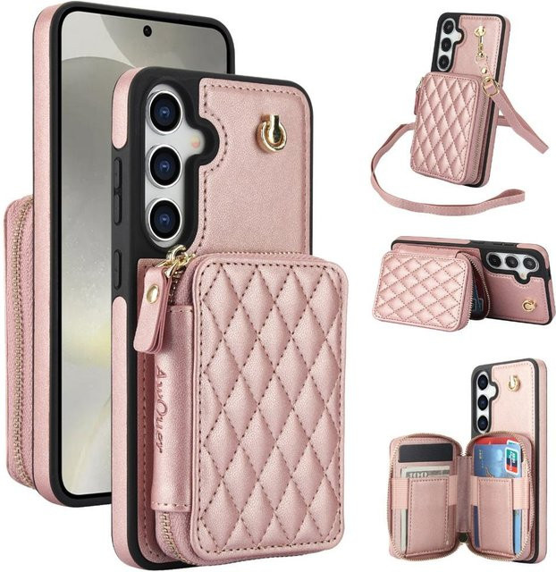 Samsung Crossbody-Handgelenkgurt-Hülle mit Brieftasche und Kartenhalter für Galaxy S25 Ultra S24 FE S23 S22 Plus A14 A54 A15 A35 A55 S24+ in Pink - Bild 1