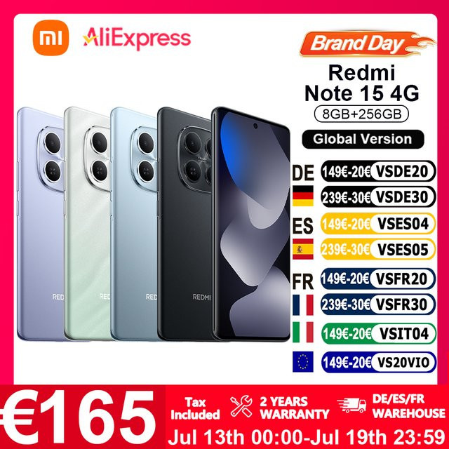 Xiaomi Redmi Note 15 4G Smartphone mit 6,77 Zoll FHD Display, 256 GB Speicher, 8 GB RAM, 6000mAh Akku, 108MP Hauptkamera, NFC und Bluetooth, Farbe: Grün - Bild 1
