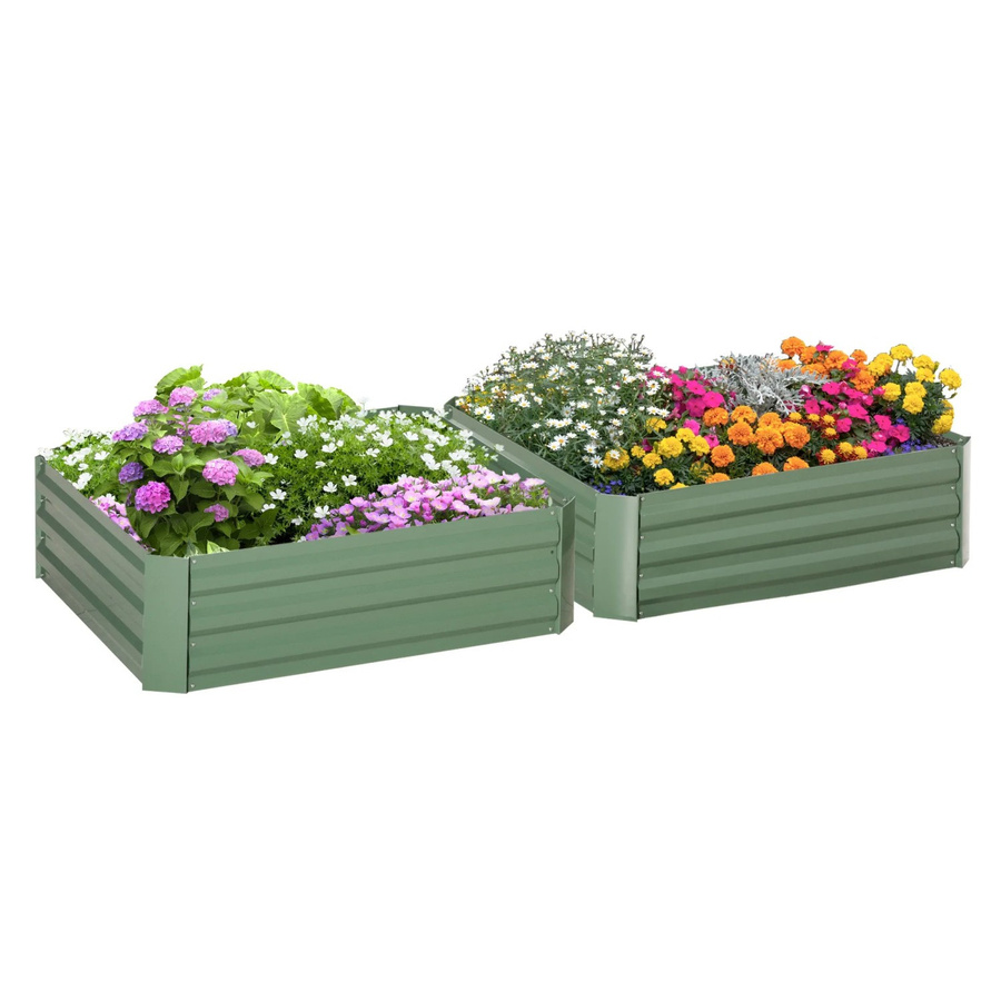 Outsunny Hochbeet-Set aus verzinktem Stahl in Grün für Garten, Terrasse und Balkon, 2-teilig, B/T/H: 100 x 100 x 30 cm - Bild 3