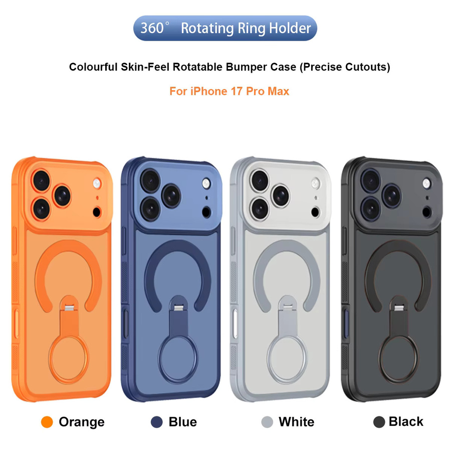 Magnetische MagSafe Handyhülle mit 360 Grad drehbarer Ringhalterung für iPhone, Mattes Cover in Weiß und Orange - Bild 5