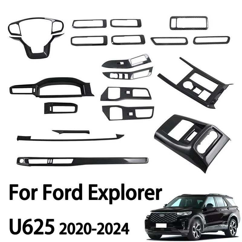 Mittelkonsolen-Panel und Schaltrahmen in Carbonfaser-Optik für Ford Explorer U625 (2020-2024), Fenster Schalter Verkleidung Innenraum-Zubehör, Schwarz - Bild 2