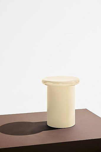 Ted Beistelltisch Pastill in Gelb und Weiß, runder Retro-Tisch aus MDF mit glänzender Oberfläche, Durchmesser: 38 cm - Bild 1