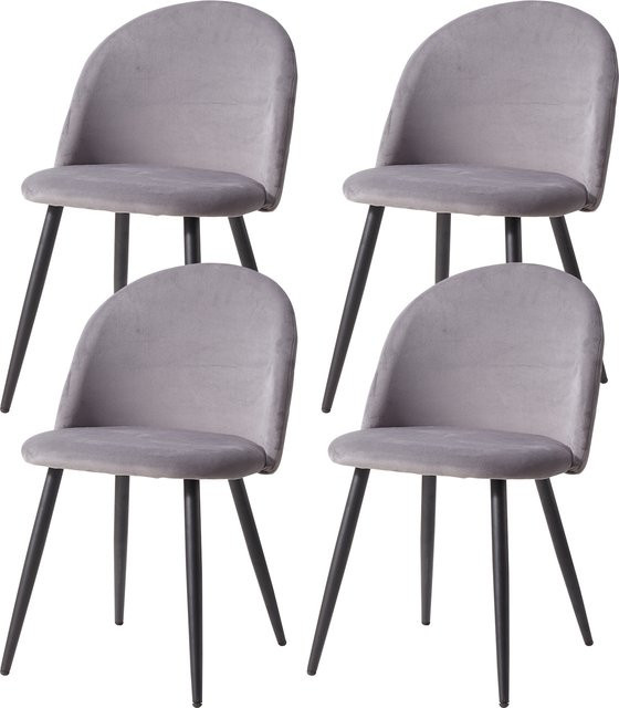 EGOONM 4er Set Nordische Esszimmerstühle aus Samt in Grau mit Metallgestell für Küche, Schlafzimmer und Wohnzimmer - Bild 1
