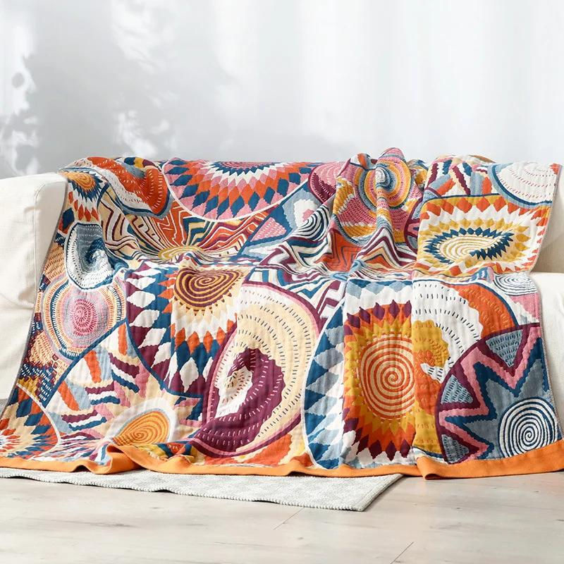 Nordische Überwurfdecke aus Baumwollgaze im Boho-Stil mit floralem Muster, Mehrfarbig, B/H: 150 x 200 cm - Bild 6