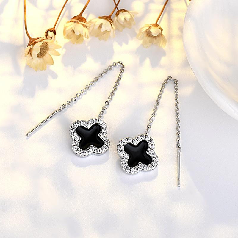 Wucifang Jewelry Ohrringe, Kleeblatt, schwarz, copper-plated real gold, Damen - Bild 1