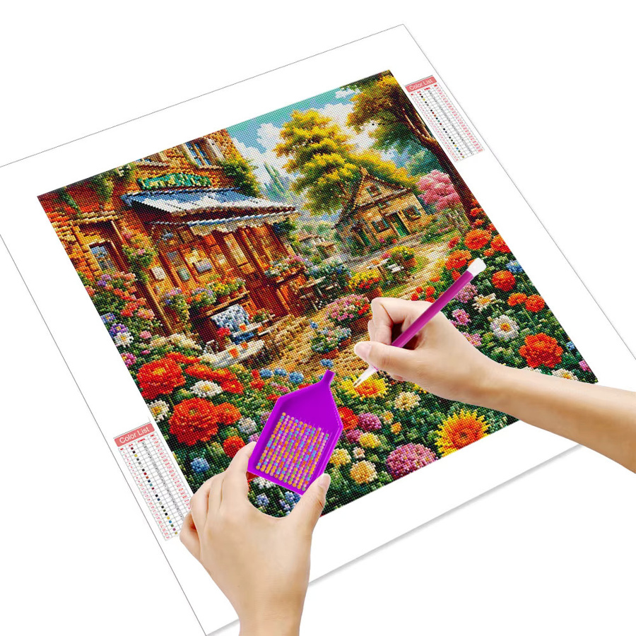 Huacan 5D-Diamantgemälde zum Selbermachen mit Blumen und Stadtlandschaft, Mehrfarbig, B/H: 20 x 20 cm - Bild 2