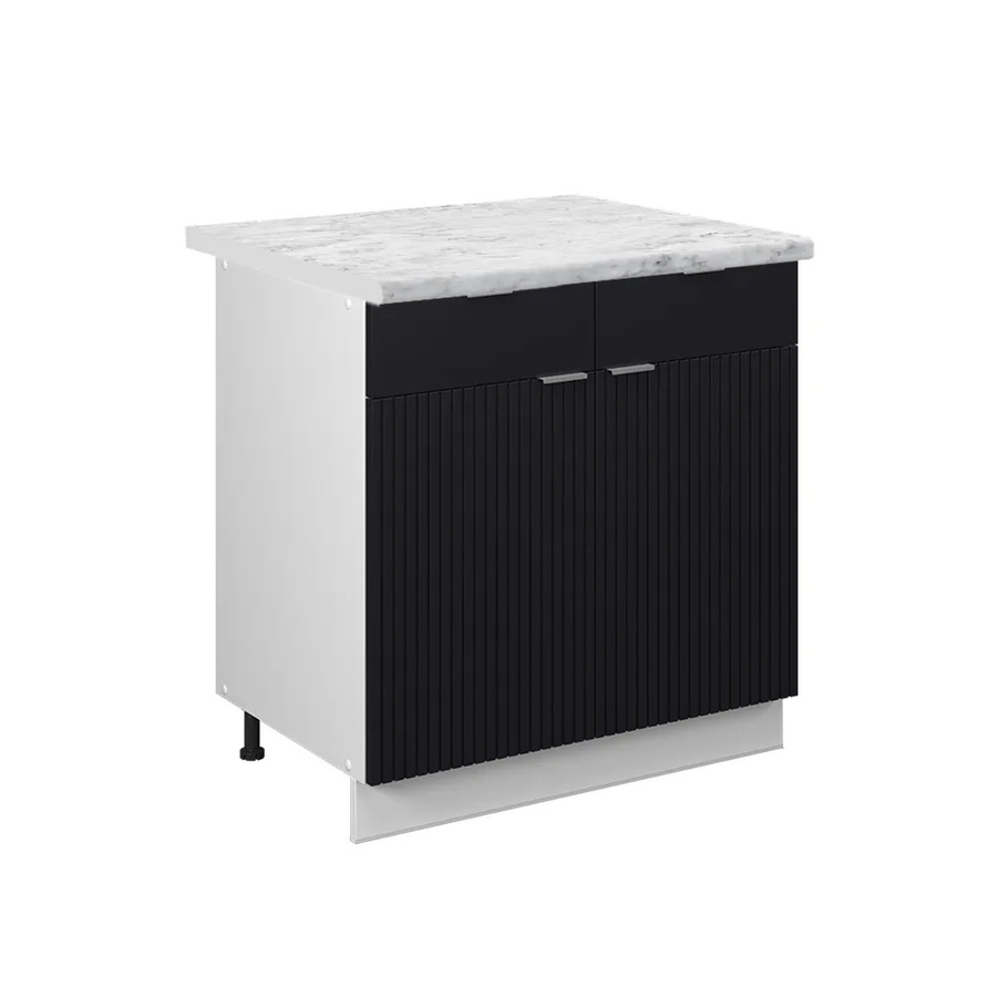 Vicco Schubunterschrank Fame-Line in Weiß und Schwarz gestreift mit Arbeitsplatte in Marmor-Optik, Breite: 80 cm, Höhe: 82 cm, Tiefe: 60 cm - Bild 2