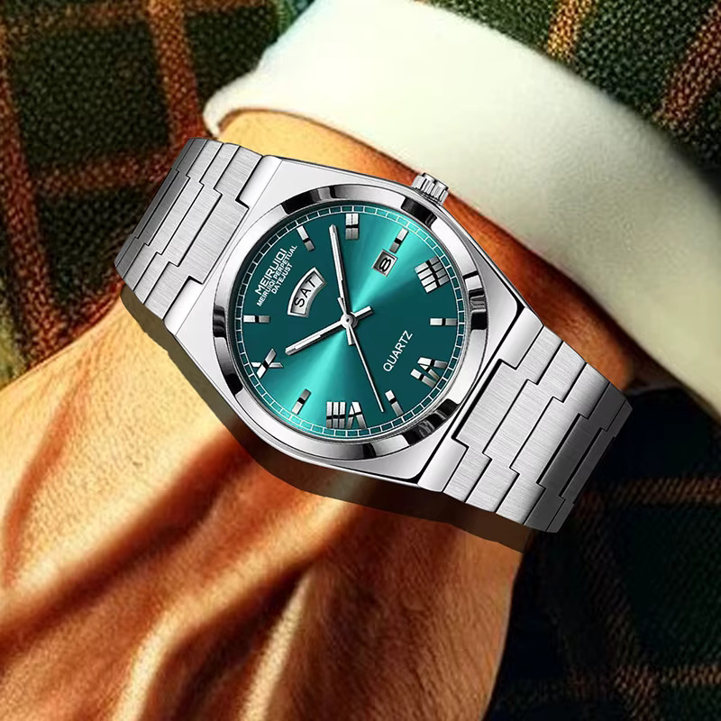 MEIRUIQI Armbanduhr Edelstahl, Grün, Silber, Herren, Analoguhr - Bild 6