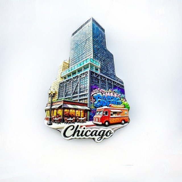 BearPaw Chicago Kühlschrankmagnet mit 3D-Graffiti-Zug und Skyline in Grau und Multicolour - Bild 1